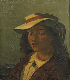 戴帽女子肖像油画