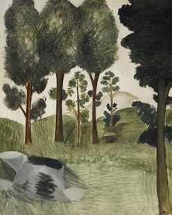 郊野树林风景油画