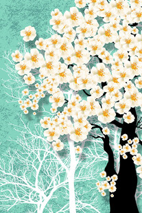 清新白花树装饰插画