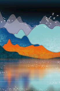 创意山水湖景插画