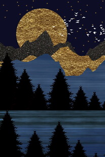 满月山林夜景