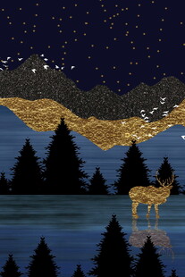 星夜麋鹿山林装饰插画