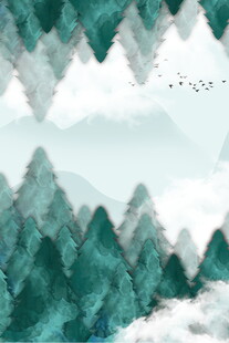 青绿山水国风插画
