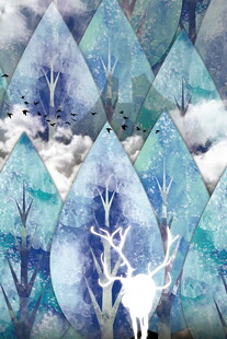 梦幻森林白鹿水彩插画