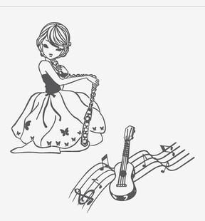 音乐少女吉他线稿插画