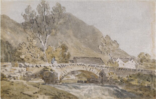 乡野石桥风景水彩画