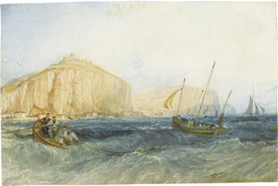 海岸帆船风景油画