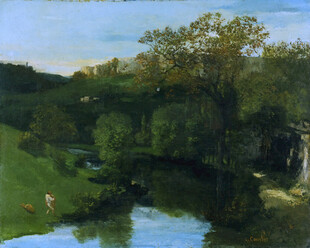 郊野河畔风景油画