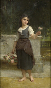 持花少女古典油画