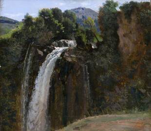 山林瀑布风景油画