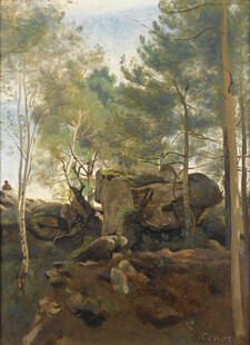 林间乡村风景油画