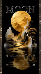 金月山水意境装饰画