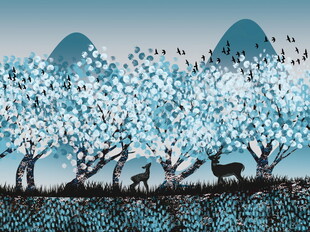 花林麋鹿山水装饰画