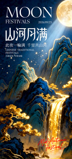 山河月满中秋国风海报