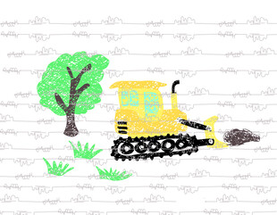 卡通工程推土机插画