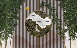 新中式山水圆形壁饰