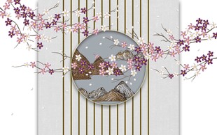和风樱花山水装饰图案
