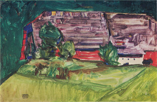 乡村木屋风景油画