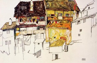 手绘乡村民居水彩画