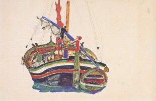 手绘古风古船插画