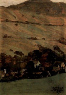 乡郊村落风景油画