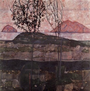 郊野暮色风景油画