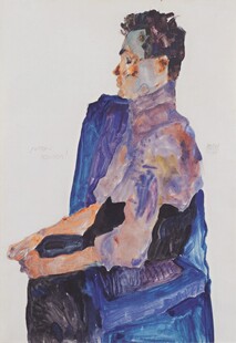 水彩坐姿男子人像