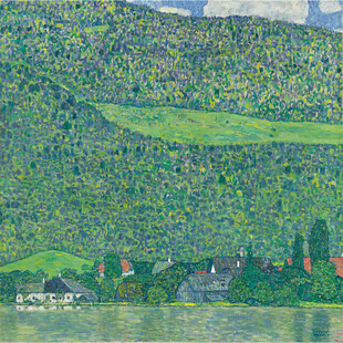 湖畔山林乡村风景油画