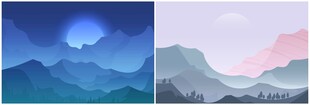 山川夜景插画
