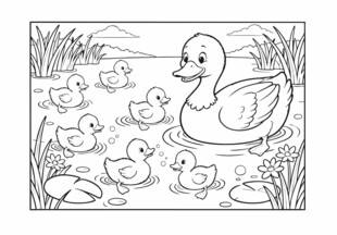 儿童池塘卡通鸭上色简笔画