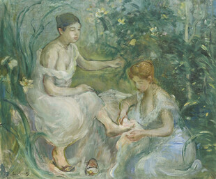 印象派林间女子油画