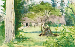 林间乡野水彩风景