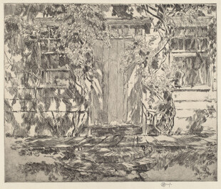 复古园林水景版画