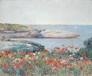 海岸花田风景油画