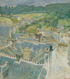 水乡村落风景油画