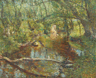 林间小屋风景油画
