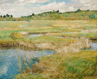 郊野河畔风景油画