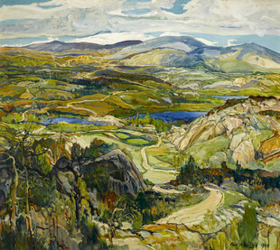 郊野河谷风景油画
