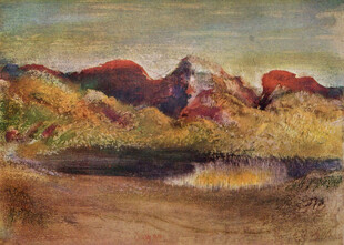 山野湖畔风景油画
