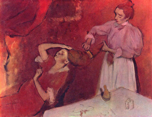红调居家劳作女性油画