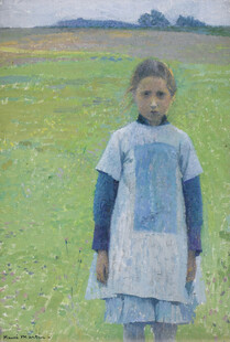 田野上的小女孩油画