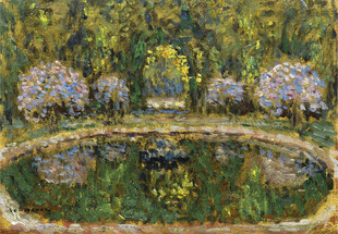 花园池塘风景油画