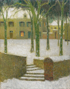 冬日雪景建筑油画