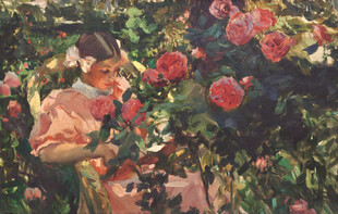 花丛中的女子油画