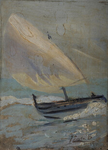 海面帆船风景油画