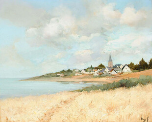 海岸小镇风景油画