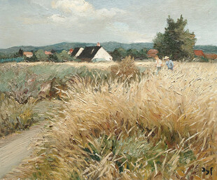 乡村麦田风景油画