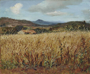 金色麦田田园风景油画