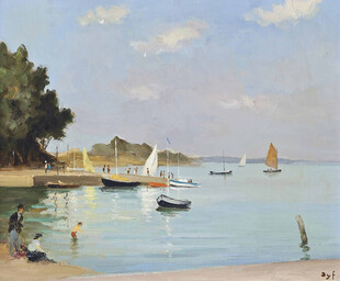 夏日海滨风景油画