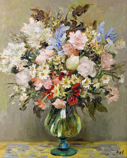 瓶中花卉静物油画
